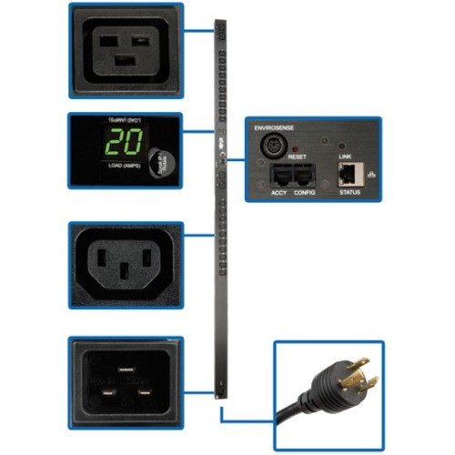 Tripp Lite PDU Monitored 208V-240V 20A 20 C13; 4 C19 Outlet Vertical 0URM - PDUMNV20HV
