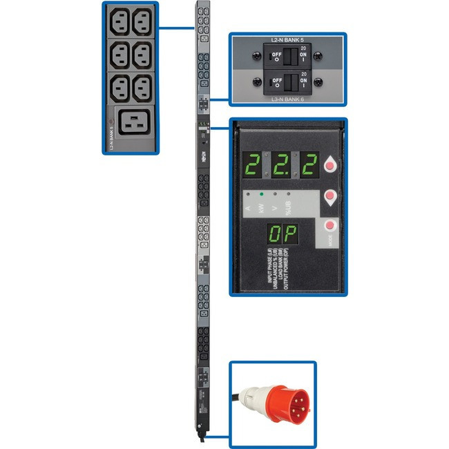 Tripp Lite PDU 3-Phase Metered 220/230V 22.2kW 32A IEC309 36 C13; 6 C19 0U - PDU3XMV6G32