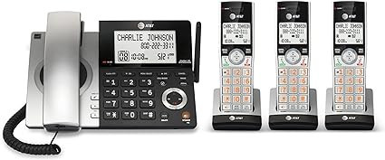 AT&T CL84307 Dect 6.0 Expandable Corded/Cordless Phone with Smart Call Blocker, Silver/Black with 3 Handsets