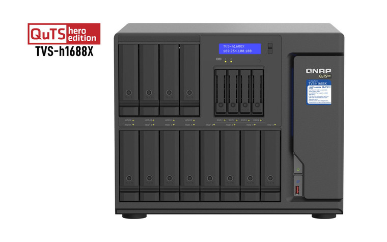 QNAP TVS-h1688X NAS Tower Intel Xeon W-1250 32 GB DDR4 0 TB QuTS hero Black - TVS-H1688X-W1250-32G-US