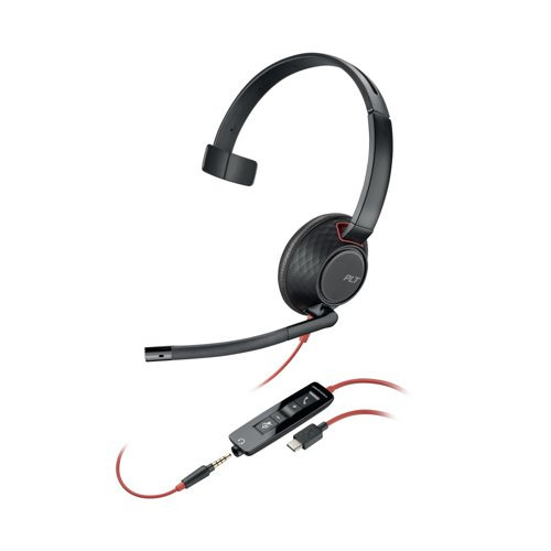 POLY Blackwire 5210 Monaural USB-C Headset +3.5mm Plug +USB-C/A Adapter (Bulk) - 8X230A6