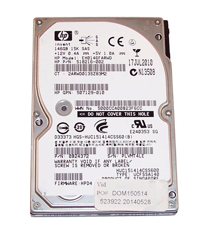 518216-002N - HP 146GB 15000RPM SAS 6GB/s Hot-Pluggable Dual Port 2.5-inch Hard Drive