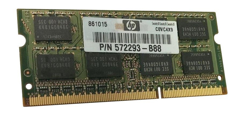 Part No: 572293-B88 - HP 2GB PC3-10600 DDR3-1333MHz non-ECC Unbuffered CL9 204-Pin SoDimm Memory Module