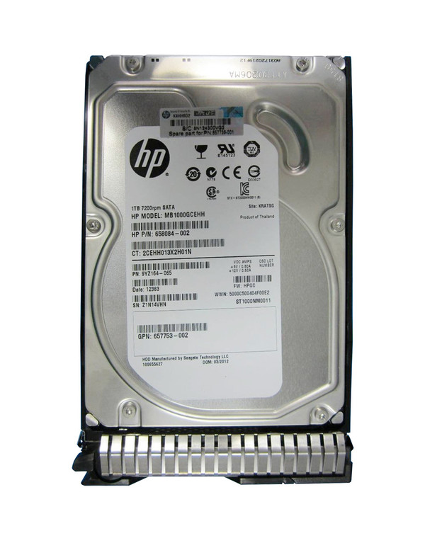 Part No: 657753-002 - HP 1TB 7200RPM SATA 6GB/s NCQ SC MidLine 3.5-inch Hard Drive