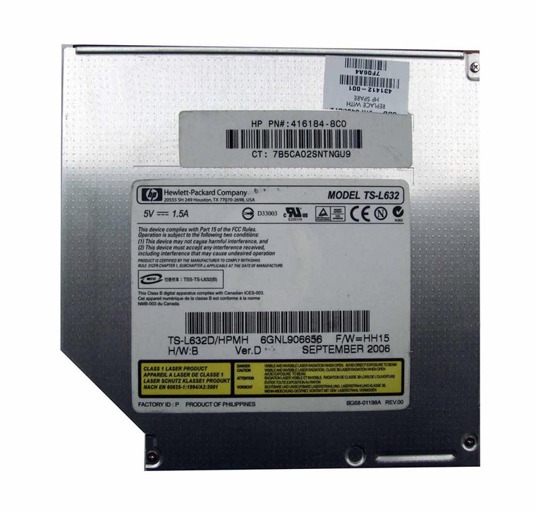 Part No: 416184-8C0 - HP 24X24X24X8X CD-RW/DVD-ROM IDE Slimline Combo Optical Drive For HP NC6120 Business Notebook