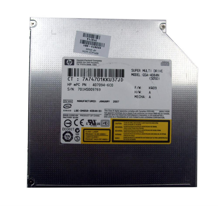 Part No: 407094-6C0 - HP 8x DVD+R/RW Super Multi Double-Layer Dual Format LightScribe IDE Optical Drive for HP Pavilion DV2000/9000/8000 Series Notebook