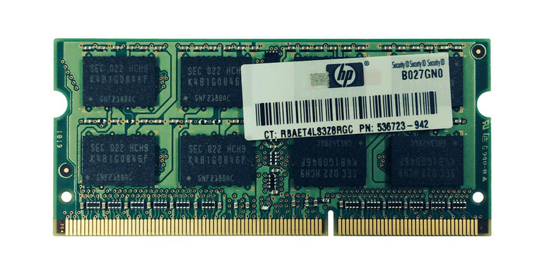 Part No: 536723-942 - HP 2GB PC3-10600 DDR3-1333MHz non-ECC Unbuffered CL9 204-Pin SoDimm Single Rank Memory Module
