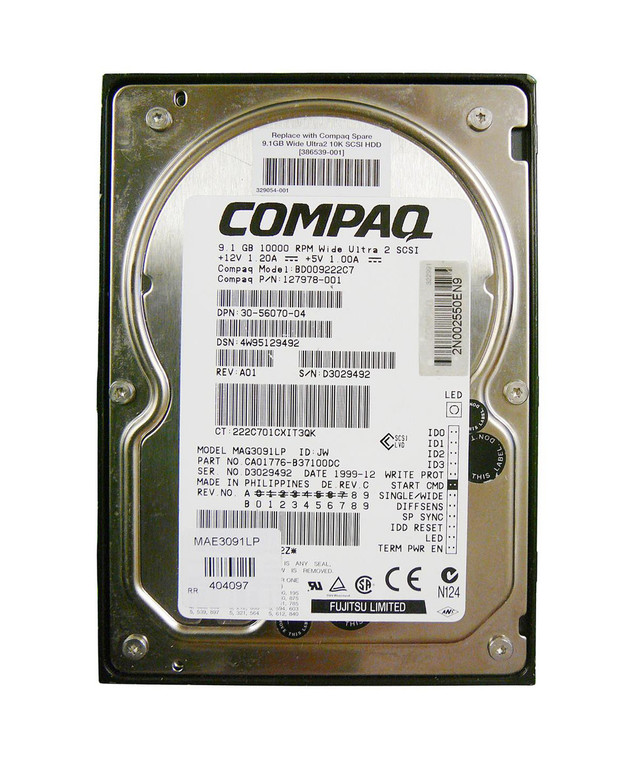 Part No: BD009222C7 - HP 9.1GB 10000RPM Ultra-2 SCSI non Hot-Plug LVD 68-Pin 3.5-inch Hard Drive