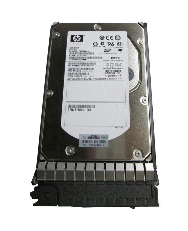 Part No: 375874-005 - HP 73GB 15000RPM SAS 3GB/s Hot-Pluggable Single Port 3.5-inch Hard Drive