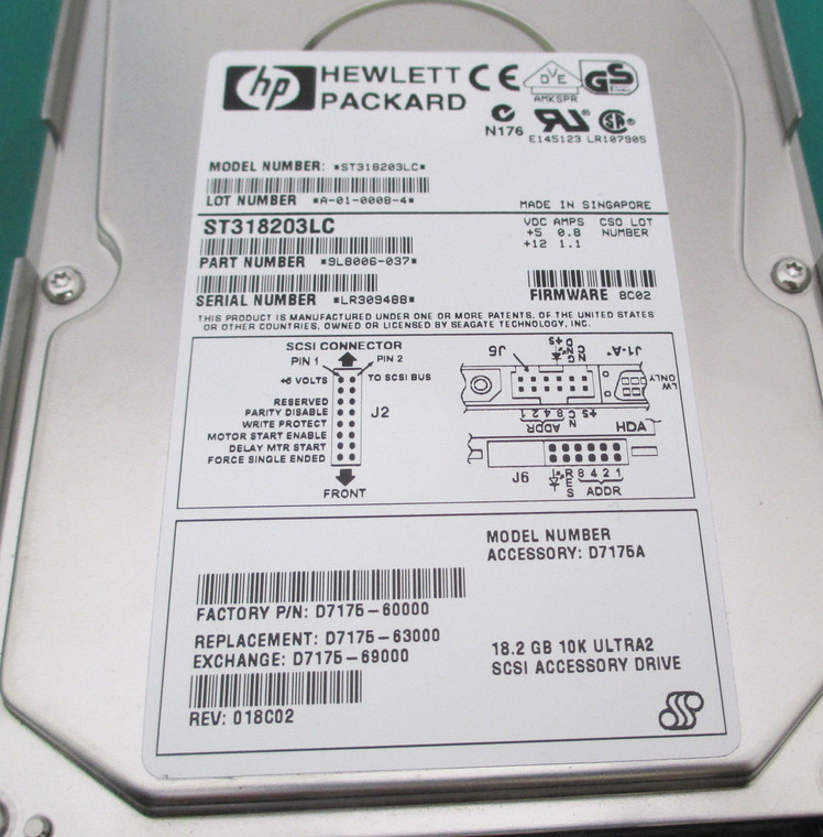 Part No: D7174-69000 - HP 18.2GB 7200RPM Ultra-2 Wide SCSI Hot-Pluggable LVD 80-Pin 3.5-inch Hard Drive