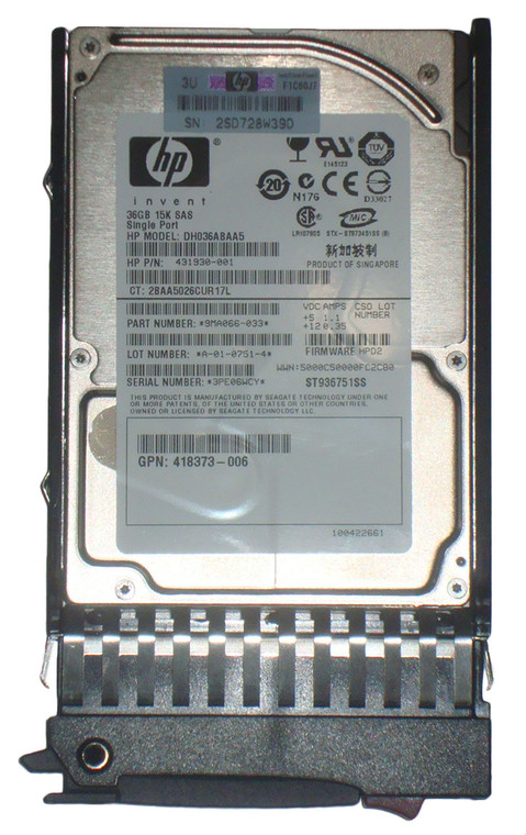 Part No: 418373-006-U - HP 36.4GB 15000RPM SAS 3GB/s Hot-Pluggable Single Port 2.5-inch Hard Drive