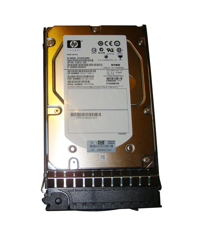 Part No: 516832-003 - HP 450GB 15000RPM SAS 3GB/s Hot-Pluggable Dual Port 3.5-inch Hard Drive