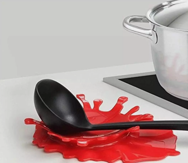 Silicone Red Splash Shape Cup & Cooking Spoon Rest