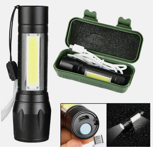 Rechargeable Super Bright Flashlight w/Green Case