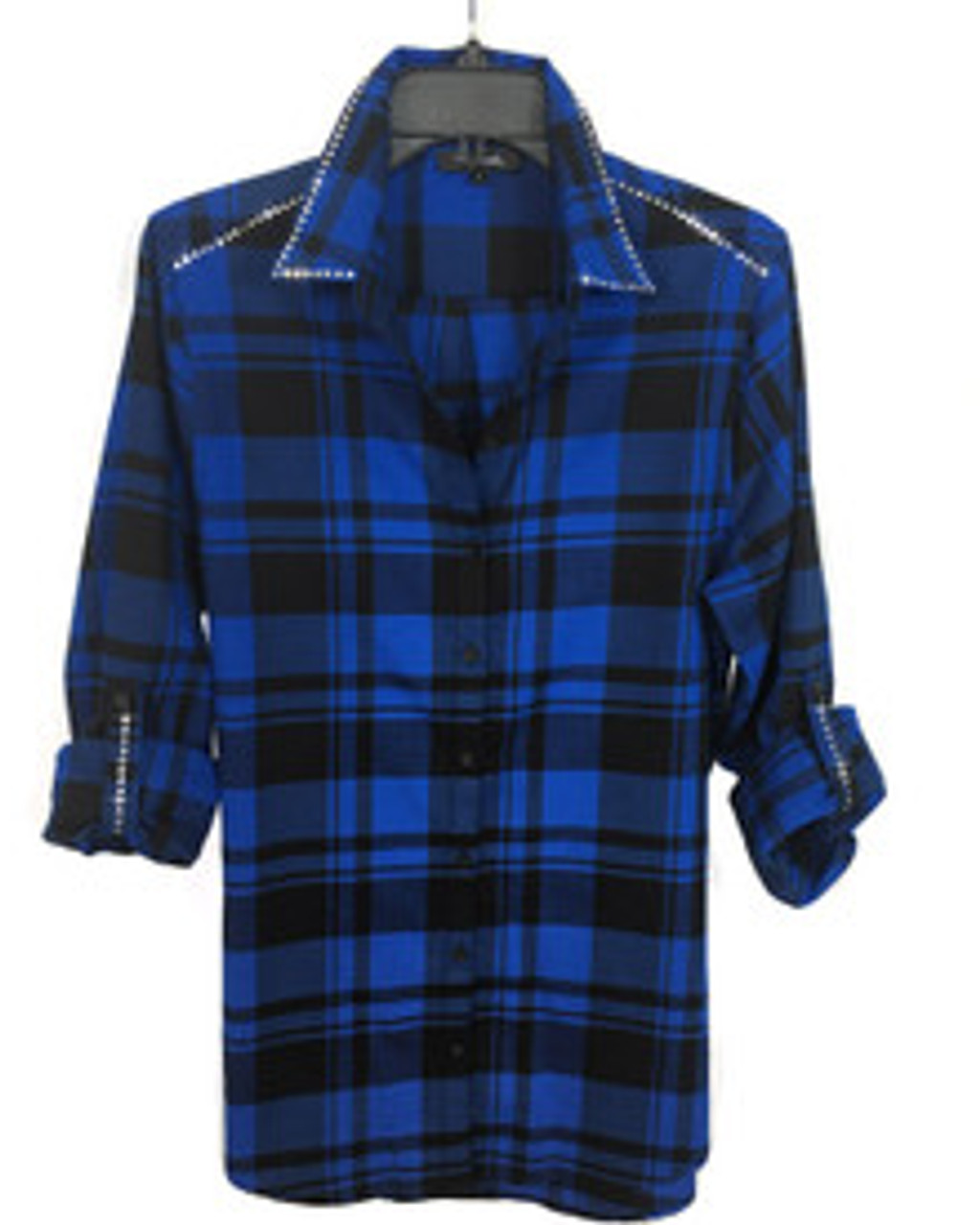 Blue Crystal Trim Flannel Shirt