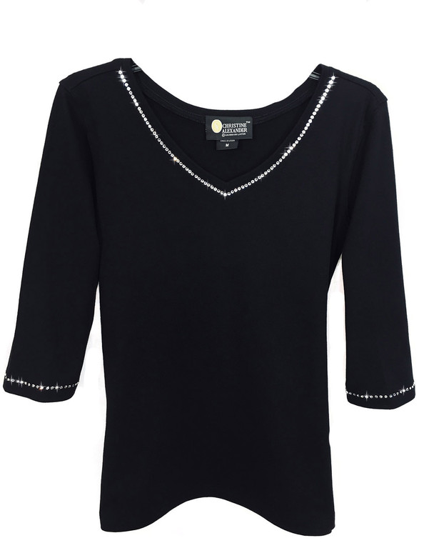 Crystal Trim V-neck Tee