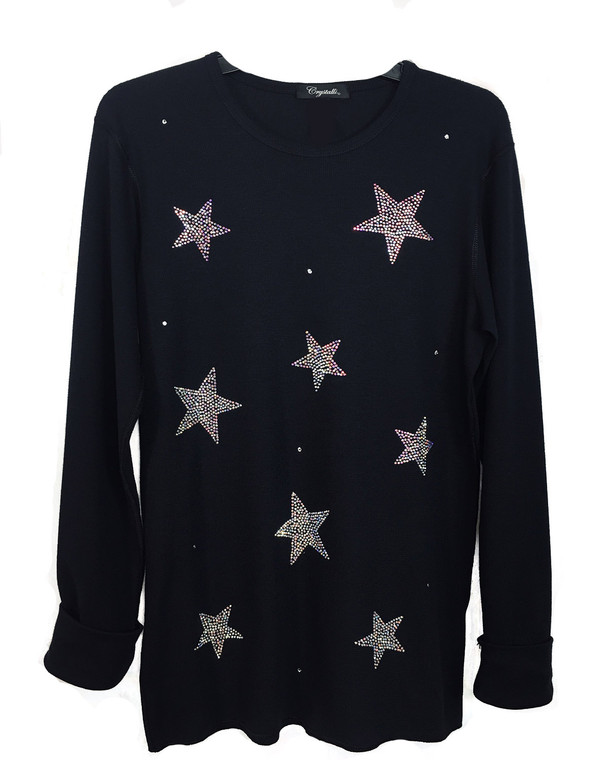 Crystal Scattered Stars Waffle Weave Long Sleeve