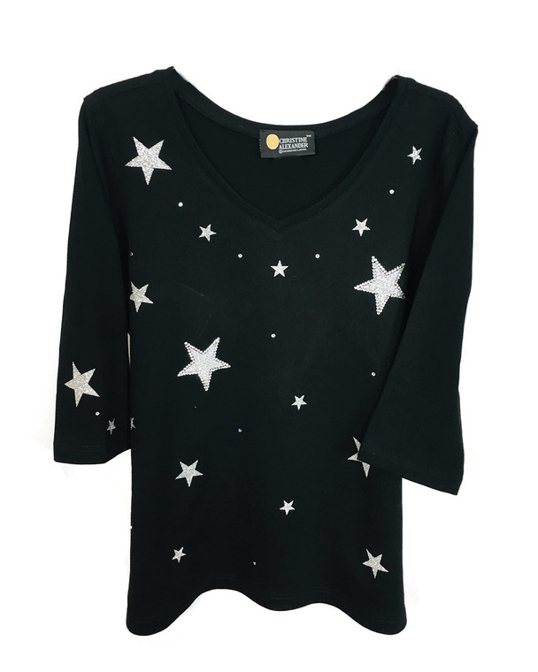 Scattered Silver Glitter Stars Tee