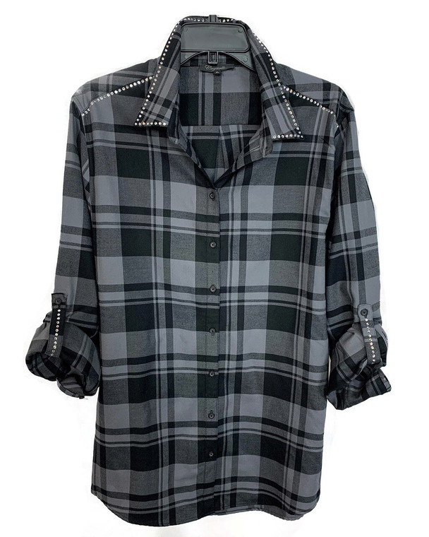 Charcoal Crystal Trim Flannel Shirt - P