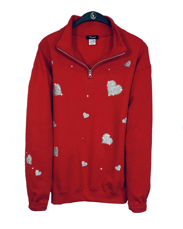 Scattered Silver Hearts 1/4 Zip Sweatshirt-P