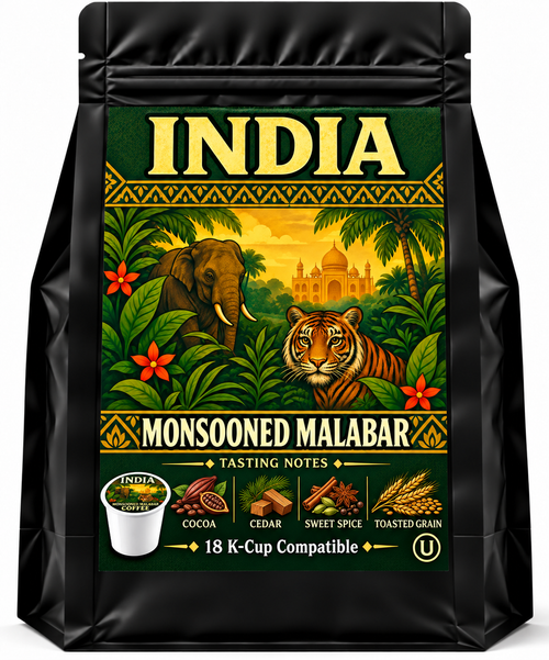 India Monsooned Malabar K- Cups ,  18 K-Cups per bag