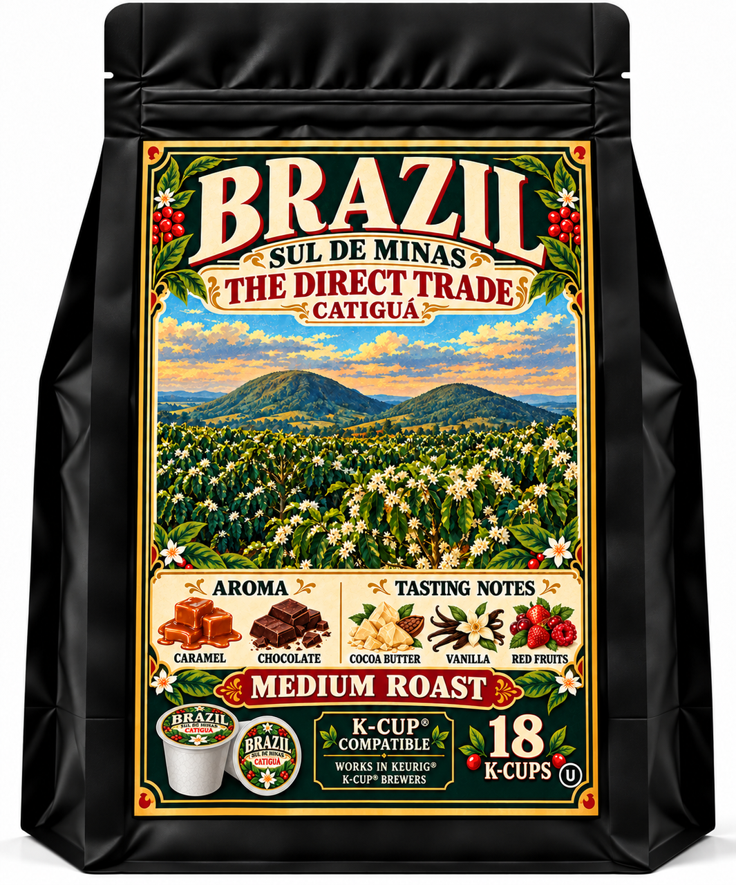 Brazil Sul de Minas Catiguá Direct Trade K-Cup compatible coffee bag