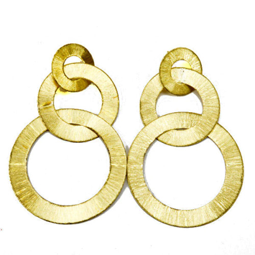 BRD845 Tri-Circle Brushed Earrings - Gold 