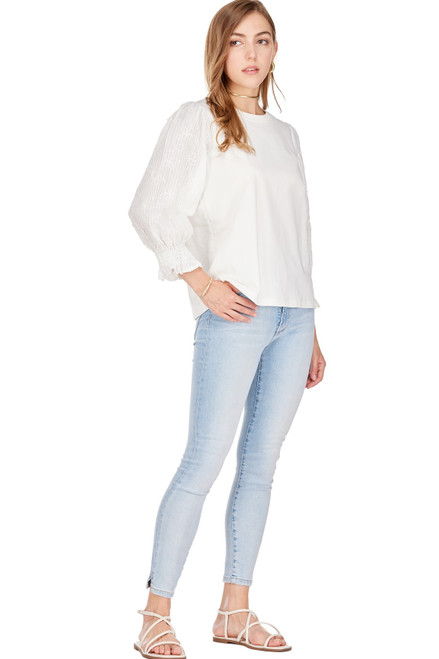 Embroidered Sleeve Top - Cream 