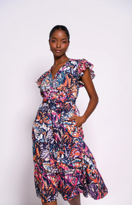 Journi Dress - Navy Rainbow Butterfly 