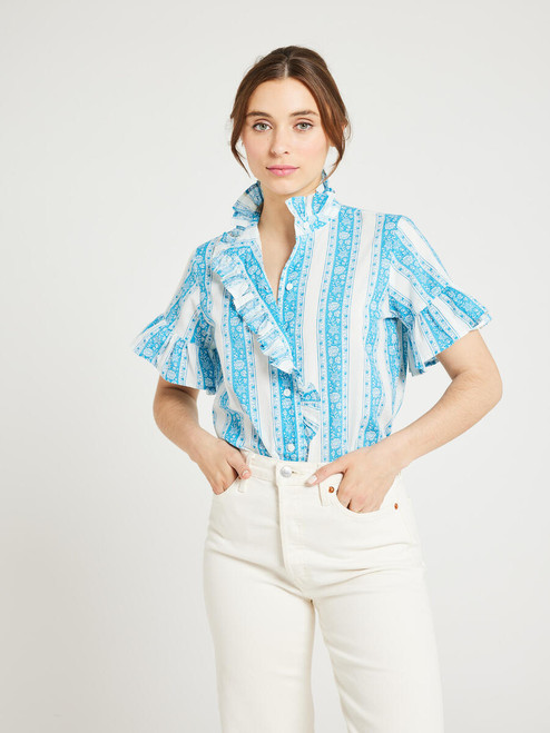 Vanessa Top- Aqua Jaipur Stripe 