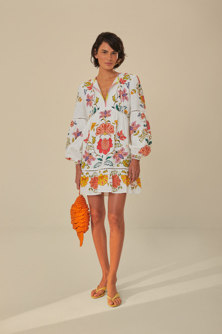 Floral Insects Mini Dress - Off White 