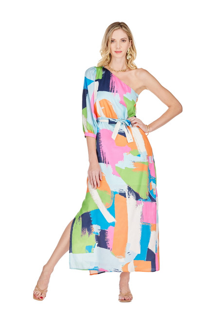 One Shoulder Column Dress - Multi Brushed 