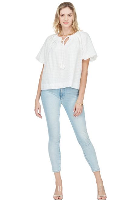 Pleated Puff Sleeve Top - White 