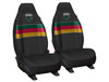Official Tasmania Devils AFL universal front car seat covers fitted to two bucket seats, featuring premium polyester fabric, team logo and foam-backed comfort.