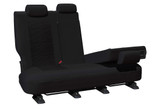 Black Weekender Jacquard rear seat cover showing integrated rear armrest allowance and tailored fit