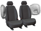 Rear view of Super Tough Charcoal Canvas front seat covers with integrated rear map pocket for Holden Colorado and Isuzu D-MAX.