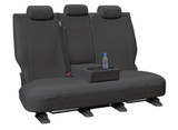 Super Tough Black All Over Canvas rear seat cover with fold-down centre armrest for Mitsubishi Triton MQ and MR Dual Cab.