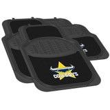 North Queensland Cowboys Official NRL Car Mats, designed to fit most vehicles. Perfect for displaying team pride while keeping your car clean and protected.