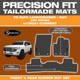 Precision Fit Car Mats - Suits Toyota Landcruiser SUV 300 Series 06/2021 - Current Black Rubber Front & Rear