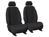 Pair of black Super Tough canvas front bucket seat covers for Toyota Hilux with heavy-duty fleet-grade construction