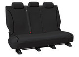 Black Tradies poly canvas rear bench seat cover fitted to Mitsubishi Triton MV and Nissan Navara D27 MY26 Dual Cab