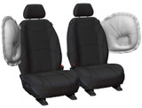 Black neoprene bucket seat covers with airbag-compatible stitching for LDV T60 and eT60 dual cab ute custom-fit protection