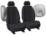 Getaway neoprene bucket seat covers with blue stitching and airbag compatible design for Ford Ranger PX, Everest UA and Mazda BT-50 ready made fit