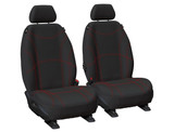 Pair of black neoprene front seat covers with red stitching for BYD Atto 3 electric wagon