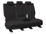 Black neoprene rear seat cover with red stitching and centre armrest access for BYD Atto 3