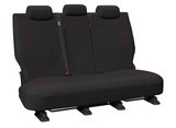 Black neoprene rear seat cover with red stitching for BYD Atto 3 with custom-fit waterproof protection