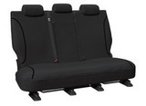 Black Tradies canvas rear seat covers for Toyota Hilux Workmate Dual Cab showing tailored fit and heavy-duty protection