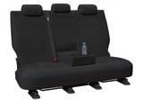 Getaway Black Neoprene rear seat cover with matching black stitching and fold-down centre armrest for Mitsubishi Triton MV Dual Cab and Nissan Navara D27 MY26.