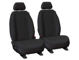 Black Super Tough canvas seat covers for two front bucket seats in Toyota Hilux SR Workmate Single Cab, waterproof, airbag-safe, durable, fleet core, free shipping