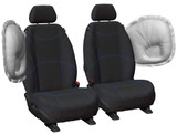 Black neoprene bucket seat covers with airbag compatible design for Ford Everest Next Gen and Ford Ranger PY ensuring safety and protection